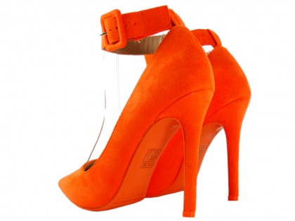Orangefarbene neonfarbene Stiletto-Absätze mit Knöchelriemen - 2