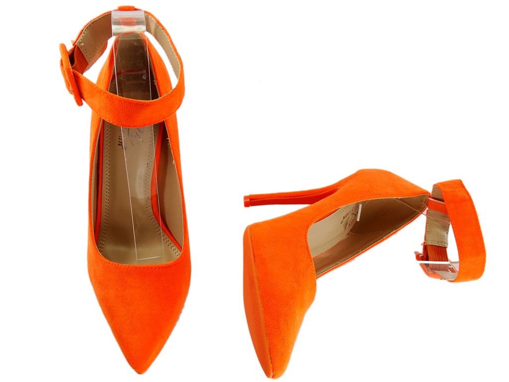 Tocuri stiletto neon portocalii cu curea la gleznă - 4