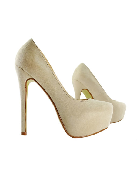 Bézs színű szarvasbőr platform tűsarkú - 3