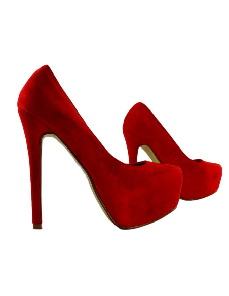 Stilettos cu platformă din piele de căprioară roșie - 4