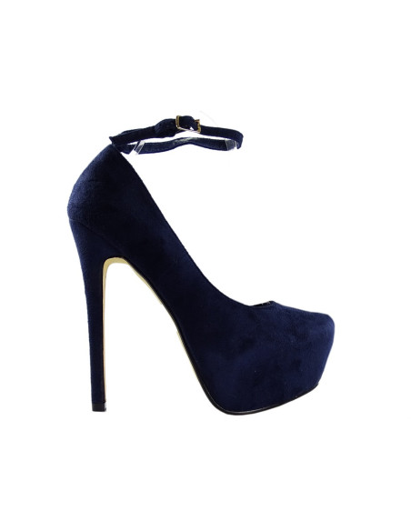 Marineblaue Plateau-Stilettos mit Riemen aus Wildleder - 1