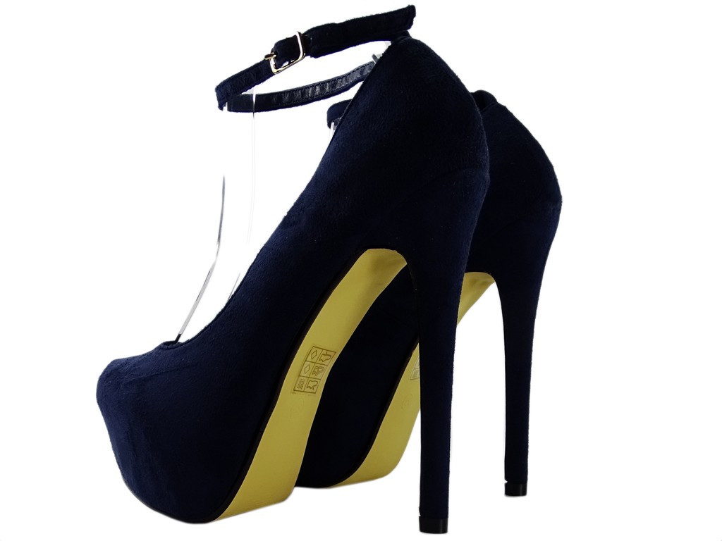 Stilettos cu platformă albastru marin și curea din piele de căprioară - 2