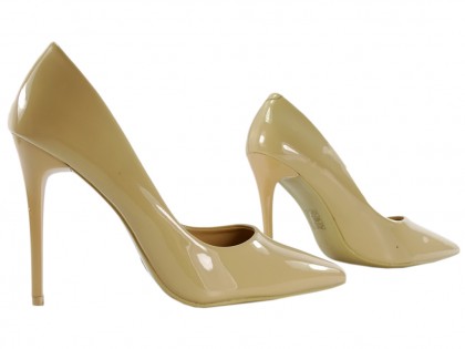 Béžové klasické dámské jehlové boty tělové barvy - 4
