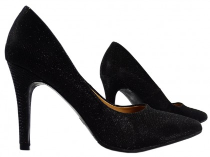 Női fekete csillogó tűsarkú cipő - 3