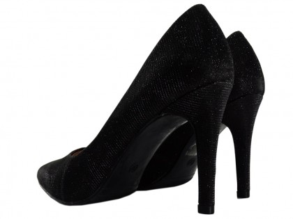 Női fekete csillogó tűsarkú cipő - 2