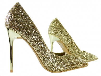 Women's gold brocade stilettos - 3