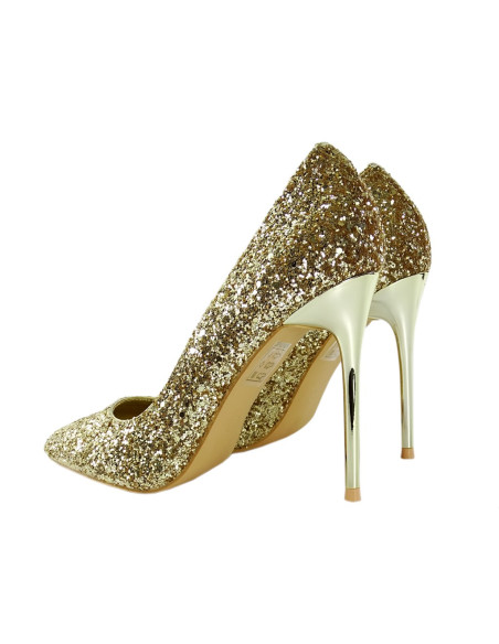 Women's gold brocade stilettos - 2