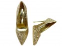 Női arany brokátos tűsarkú cipő - 4