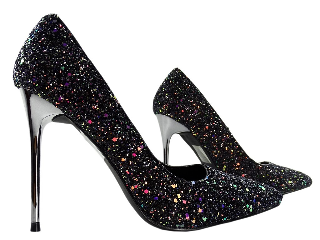 Sieviešu melni brokāta stilettos - 3