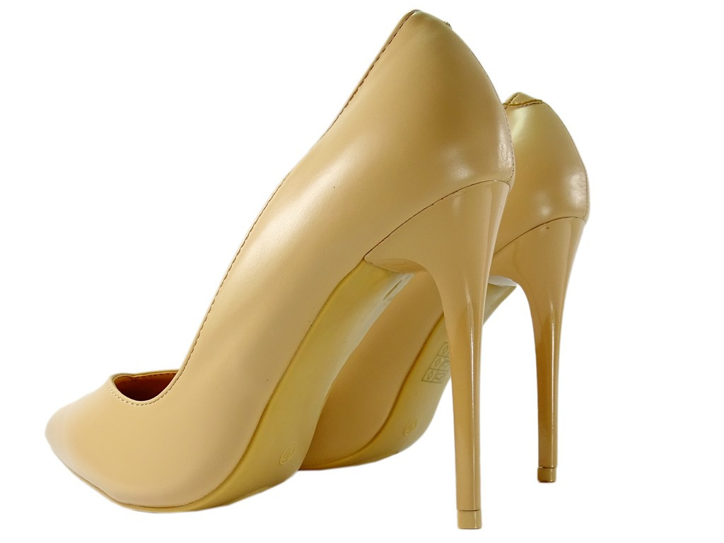 Stilettos din piele ecologică bej mată - 2