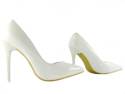 Pantofi stiletto din piele ecologică albă mată - 3