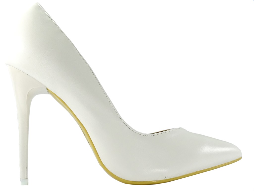 Pantofi stiletto din piele ecologică albă mată - 1