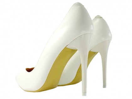 Pantofi stiletto din piele ecologică albă mată - 2