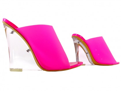 Pink neon clear flip flops on heels - 3