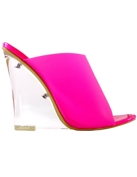 Tongs rose fluo à talons transparents - 1