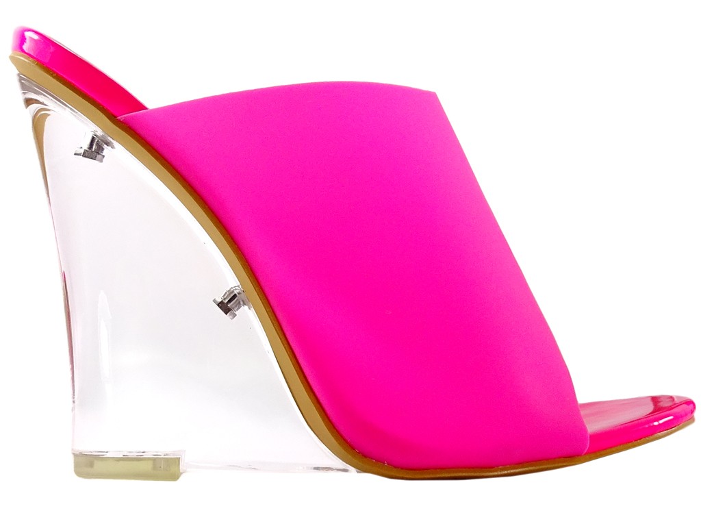 Pink neon clear flip flops on heels - 1