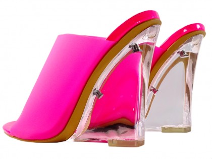 Pink neon clear flip flops on heels - 2