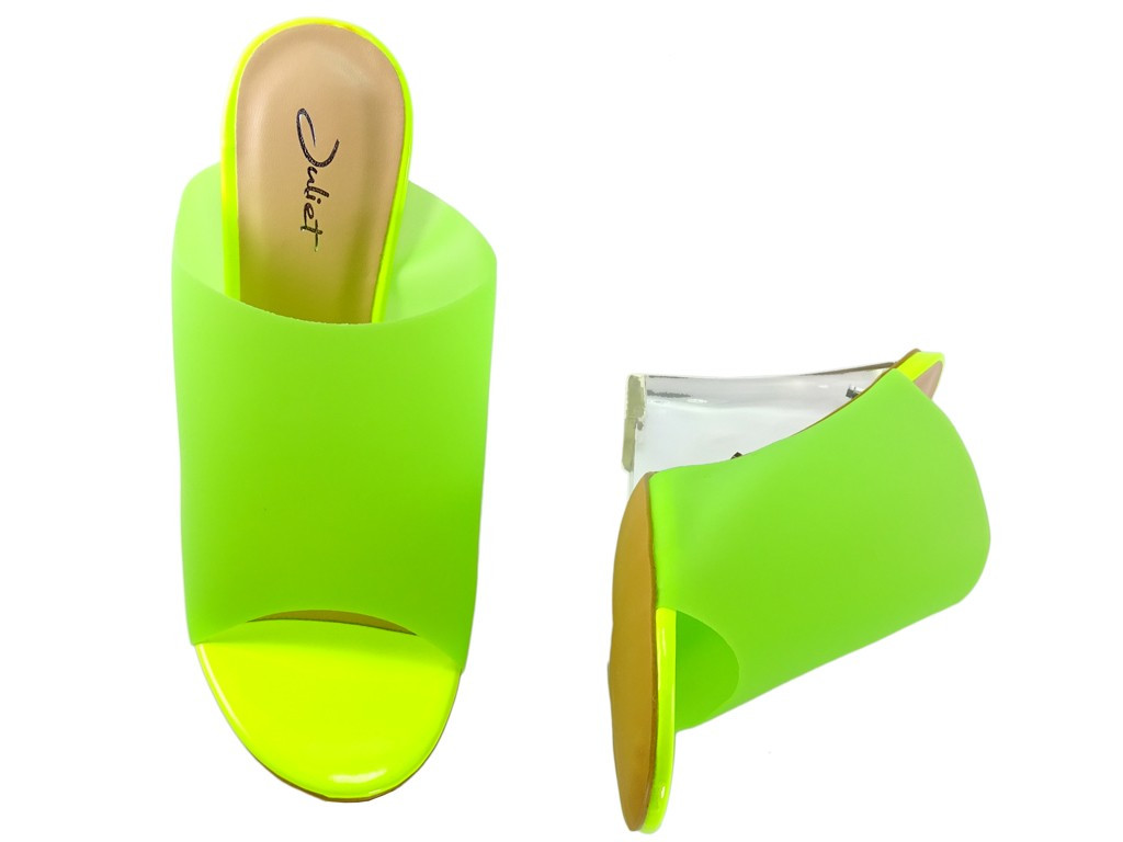 Yellow neon clear flip-flops on heels - 4