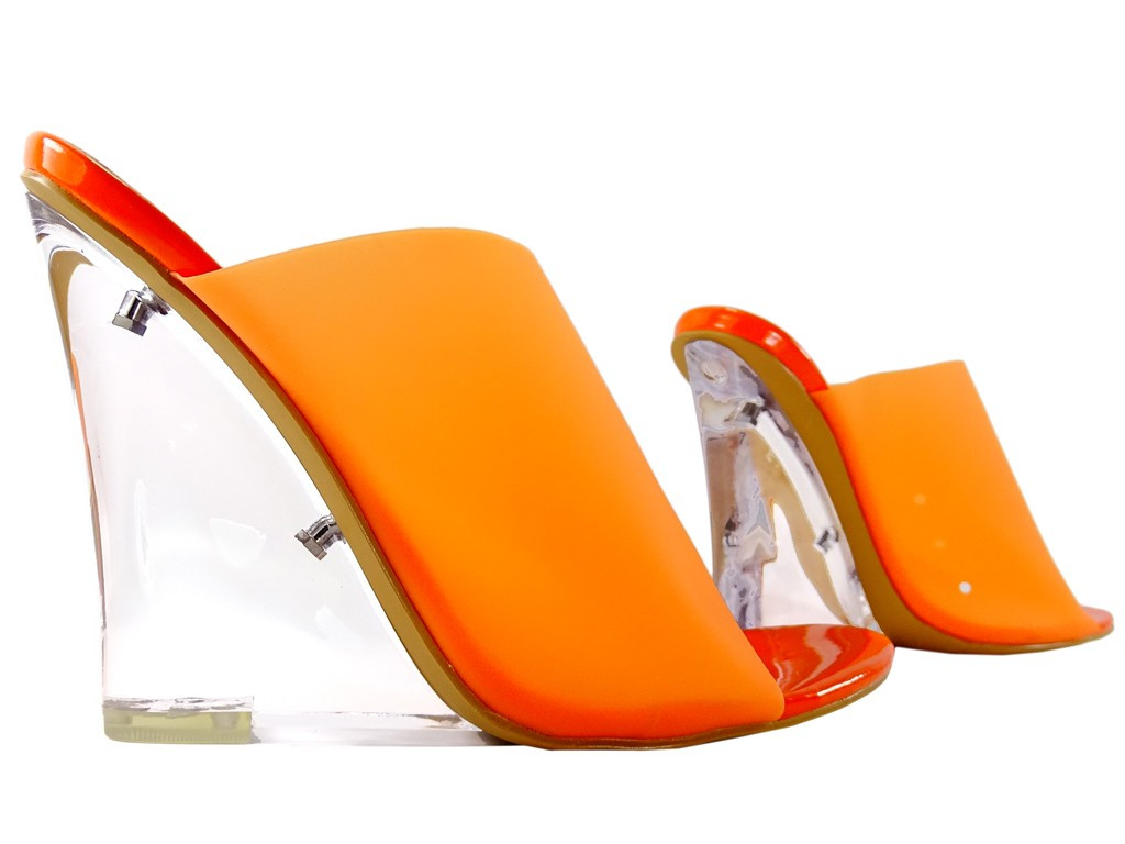 Tongs transparentes orange néon sur talons - 3