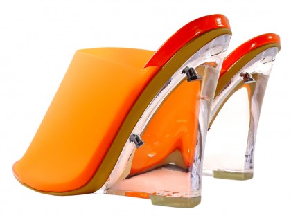 Orange neon clear flip flops on heels - 2