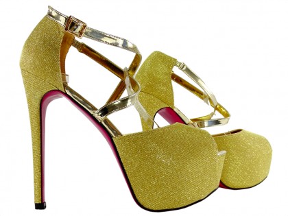 Sandale cu tocuri stiletto aurii cu platformă și curea de dimensiuni mari - 3