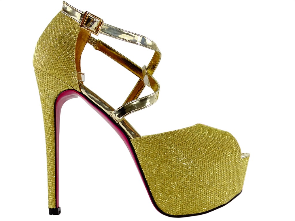 Sandales à talons aiguilles dorées à plateforme avec bride grande taille - 1