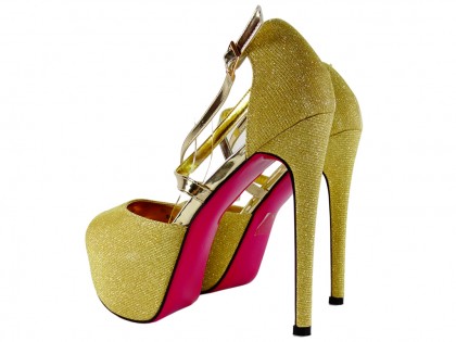 Gold stiletto heels platform sandals with strap large size - 2