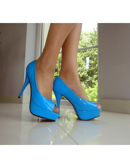 SZPILKI BUTY LAKIERKI NIEBIESKIE BLUE