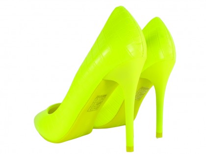 Sárga neon női tűsarkú cipő - 2