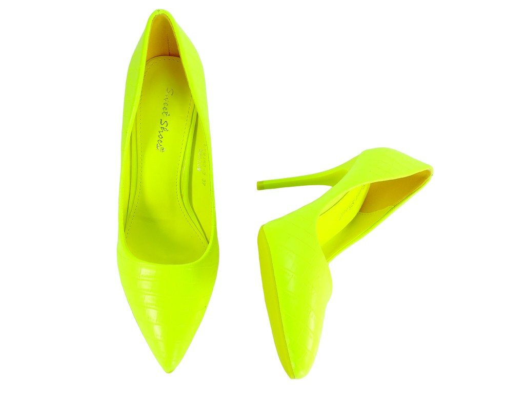 Pantofi de damă stiletto cu neon galben - 4