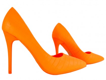Dámské neonově oranžové jehlové podpatky - 3