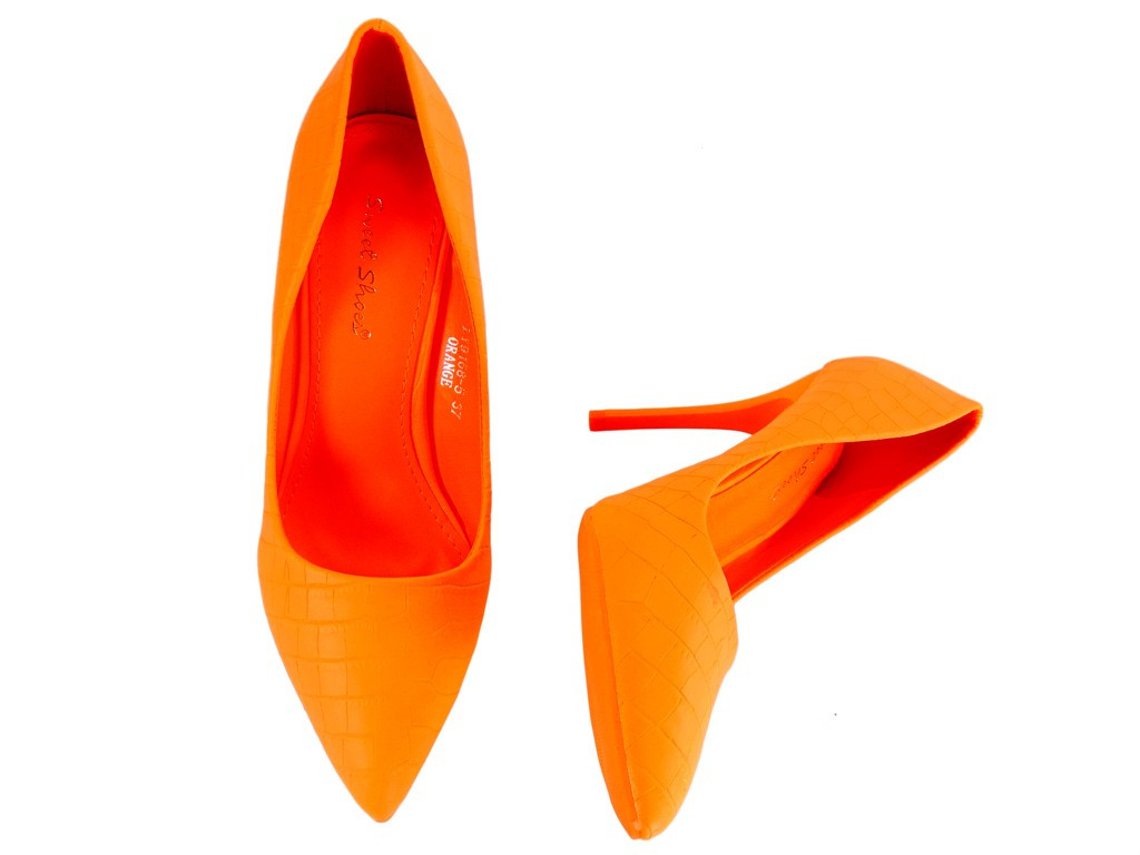 Pantofi stiletto portocalii neon portocalii pentru femei - 4