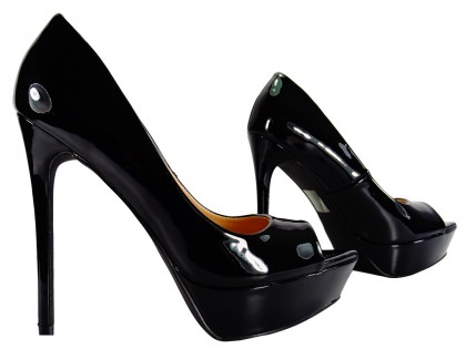 Pantofi stiletto negri cu platformă cu vârf deschis - 4