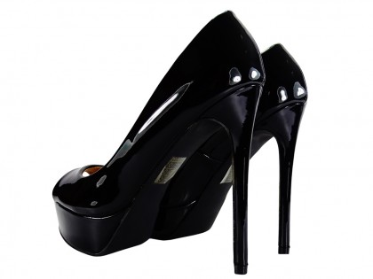 Pantofi stiletto negri cu platformă cu vârf deschis - 2