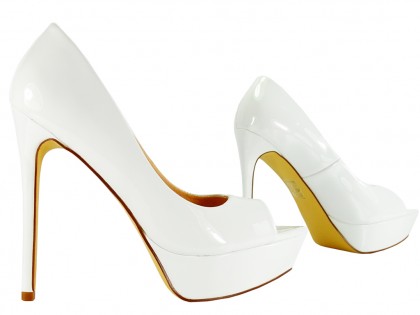 Pantofi stiletto cu platformă albă cu vârf deschis - 3