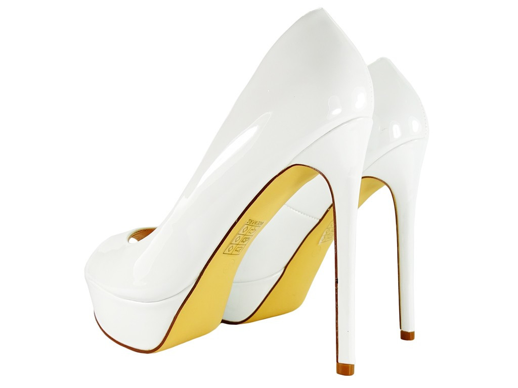 Pantofi stiletto cu platformă albă cu vârf deschis - 2