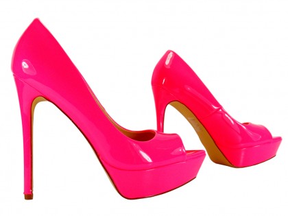 Pantofi stiletto cu platformă roz cu vârf deschis - 3
