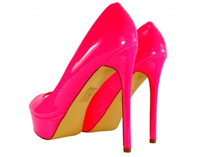 Pantofi stiletto cu platformă roz cu vârf deschis - 2