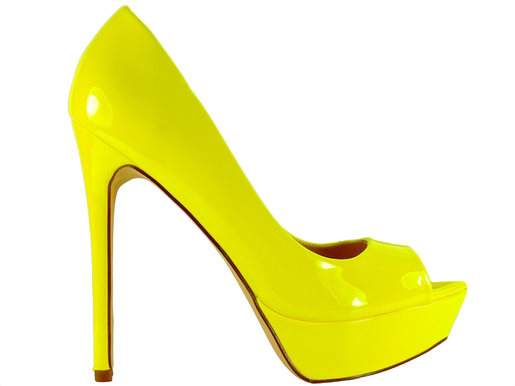 Yellow open-toe platform stilettos - 1