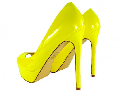 Yellow open-toe platform stilettos - 2