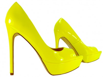 Dzelteni atvērtās kājas platformas stilettos - 4