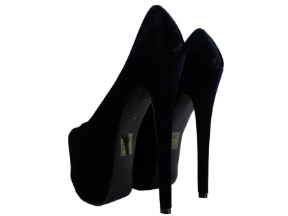 Czarne welurowe szpilki na platformie high heels - 2
