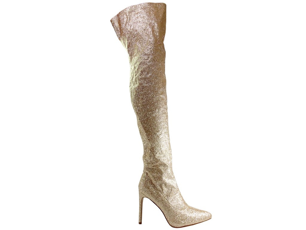 Goldglitzer-Brokat-Stiefel für Frauen - 1