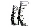 Black calf-length zirconia stiletto sandals - 4