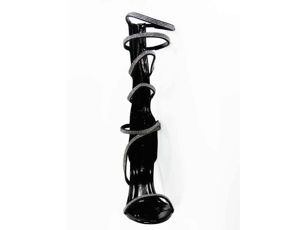 Sandales à talons aiguilles en zirconium noir, longueur mollet - 3