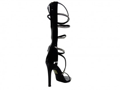 Black calf-length zirconia stiletto sandals - 2