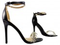 Čierne zrkadlové dámske sandále na podpätku - 3