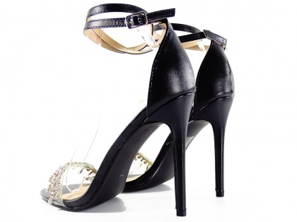 Sandale negre cu tocuri stiletto oglindite pentru femei - 2