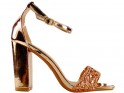 Zelta spoguļstiepļu sandales ar siksniņām līdz potītēm - 1