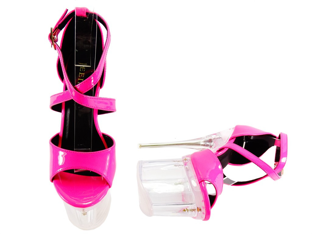 Lacquered pink glass platform stilettos - 4
